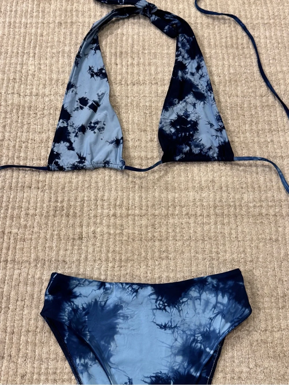 Frankie's Bikinis Navy and Periwinkle Tie-Dye Top Bottom Set ✨Rare Print 🎆